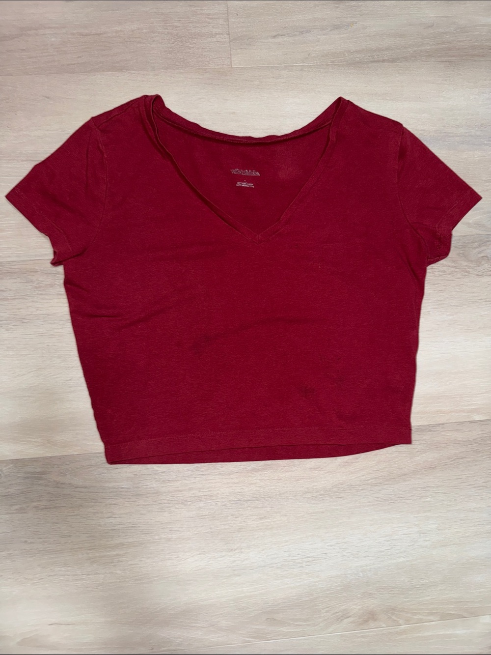 wild fable Burgundy V-Neck Short Sleeve Crop Top
